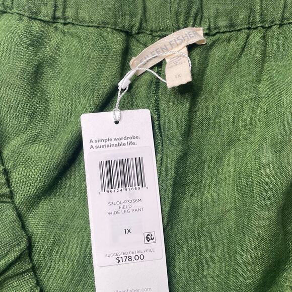 NWT Eileen Fisher Washed Organic Linen Delave Wide Leg Pant Green Sz 1X Women's - Picture 4 of 4